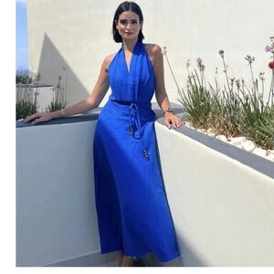 Blue linen halter dress